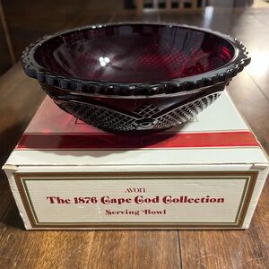 Vintage Avon 1876 Cape Cod Collection Ruby Red Glassware 9” Bowl. New in Box